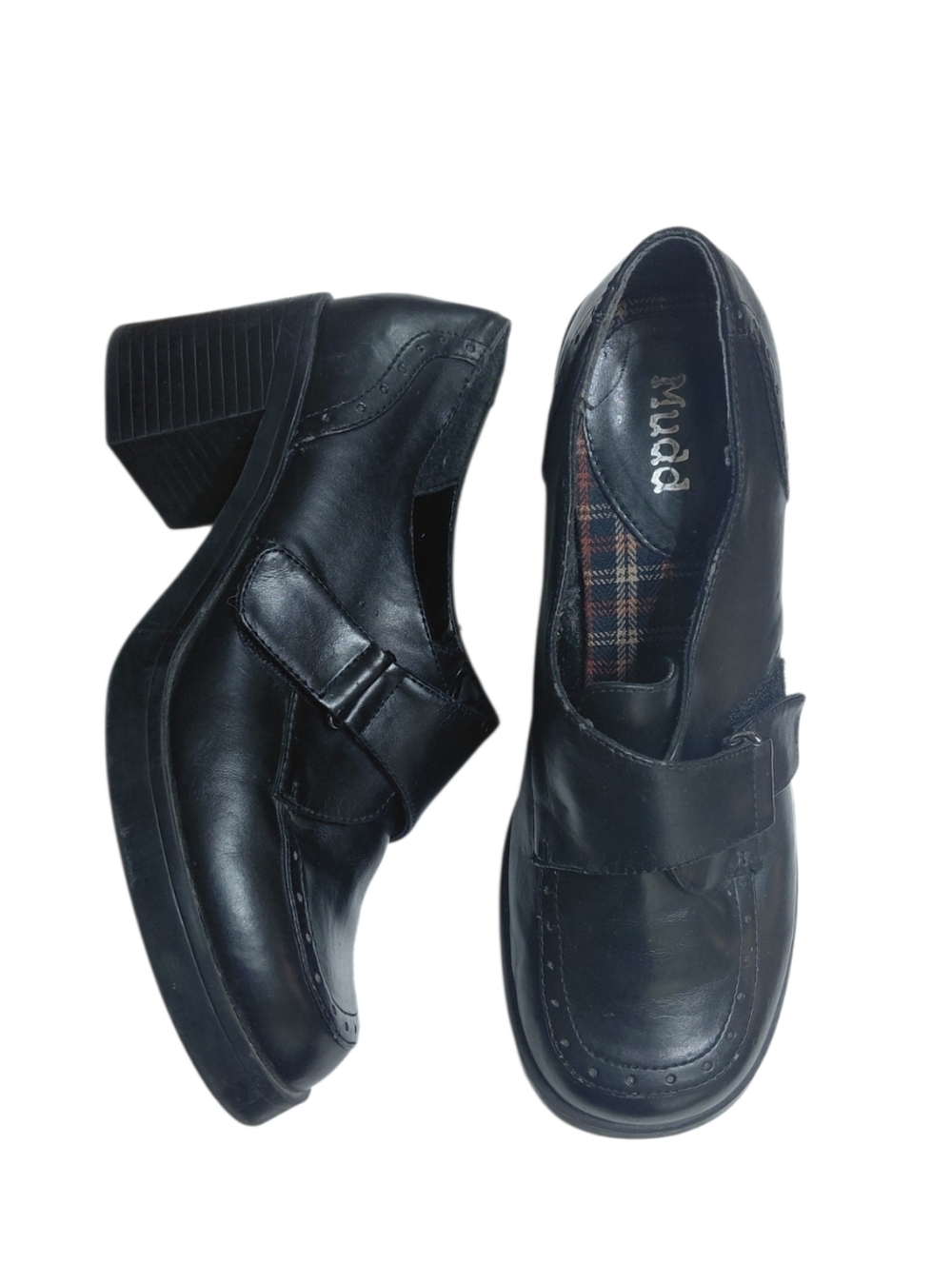 Y2K Mudd Black Leather Platform Mary Jane Block Heels Size 8 Chunky Loafers